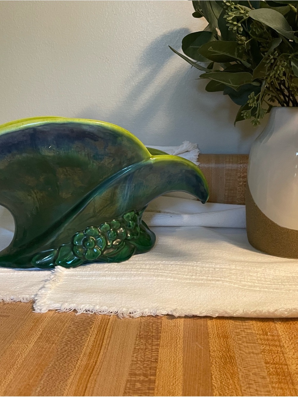 Green Ceramic Wave Decor Vase - Home Accents